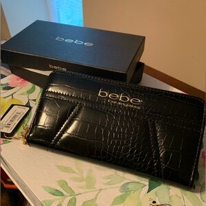Bebe black zip around wallet New with tags in box